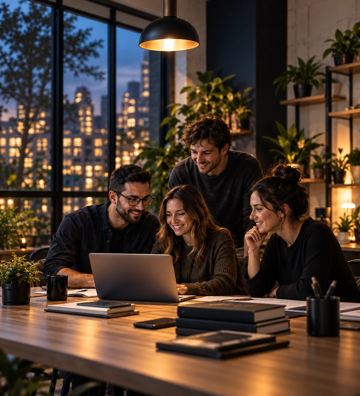 A modern web design studio team working together