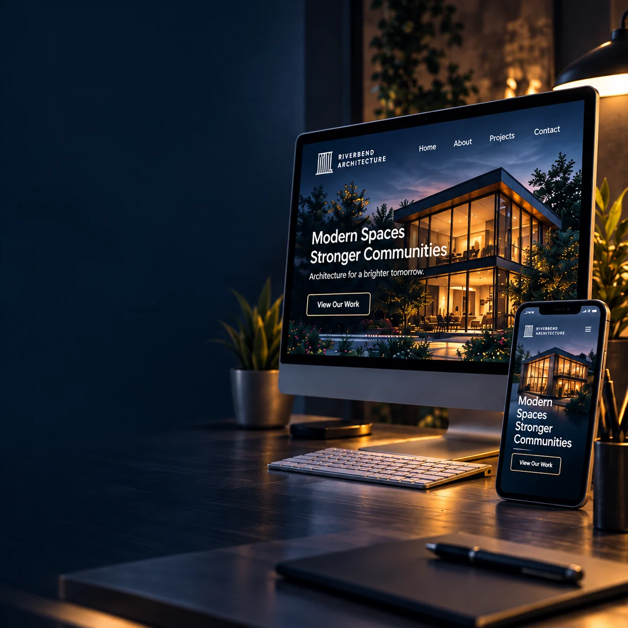 A premium local-business website displayed on desktop and mobile devices